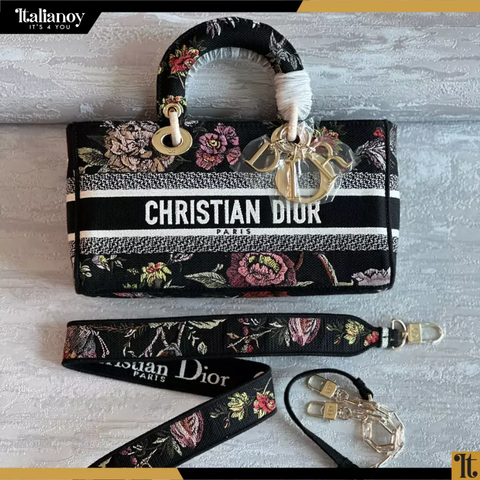 MEDIUM LADY Black Multicolor Dior Jardin Botanique Embroidery