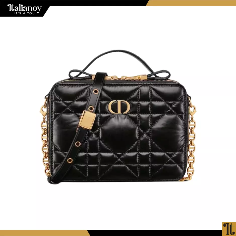 DIOR CARO BOX BAG Black Quilted Macrocannage Calfskin