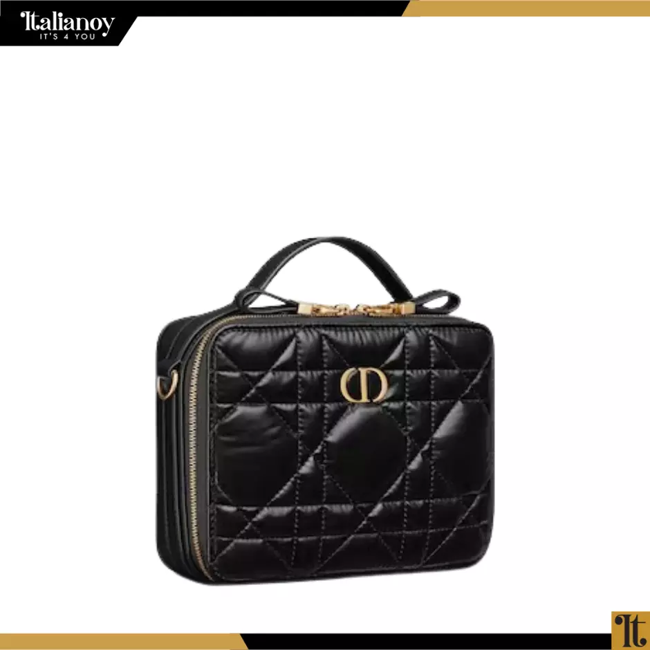 DIOR CARO BOX BAG Black Quilted Macrocannage Calfskin