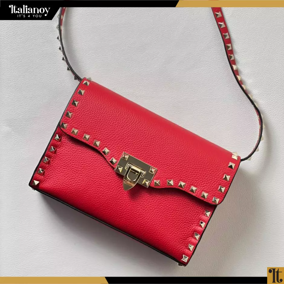 SMALL ROCKSTUD GRAINY CALFSKIN CROSSBODY