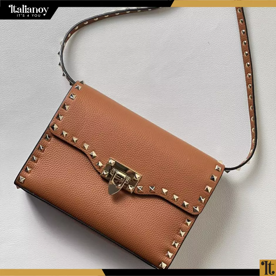 SMALL ROCKSTUD GRAINY CALFSKIN CROSSBODY