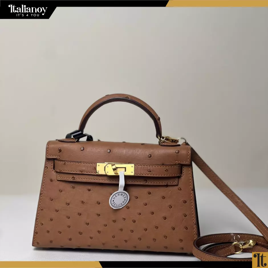 Hermes Kelly Handbag Noir Ostrich with Palladium Hardware 25