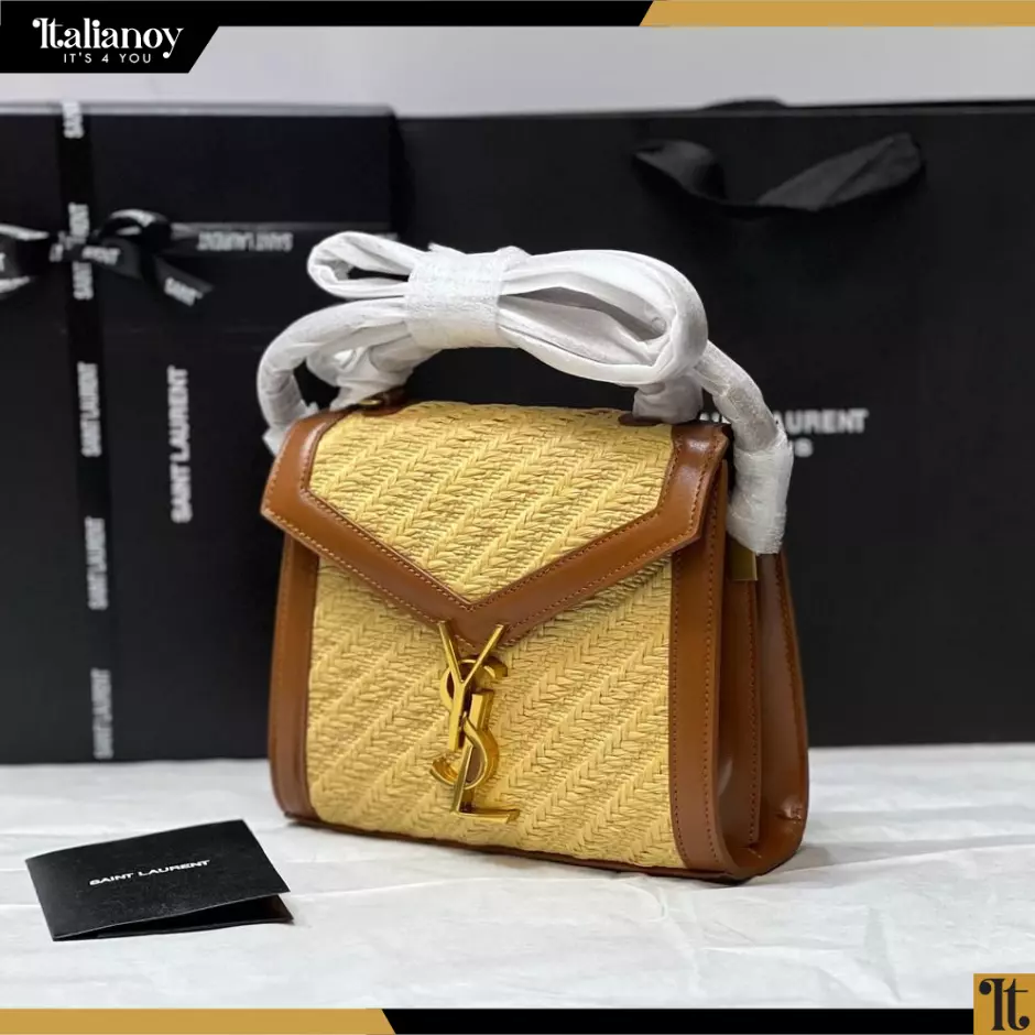 SAINT LAURENT Calfksin Woven Mini Classic Monogram Cassandra Top Handle Black