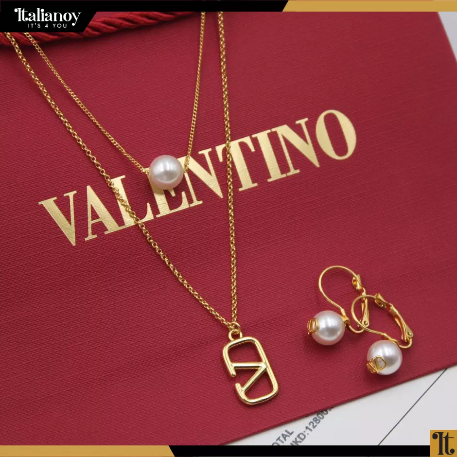 Valentino Garavani VLOGO pearl double chain necklace