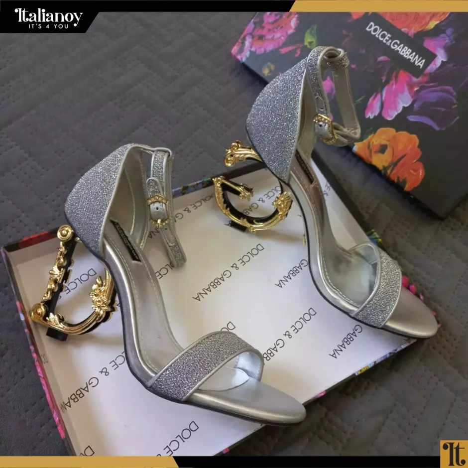 Nappa leather sandals with baroque DG detail silver