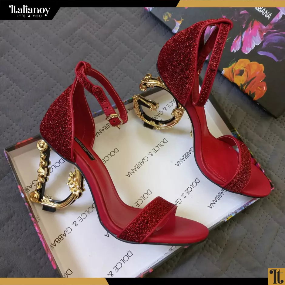 Nappa leather sandals with baroque DG detail red