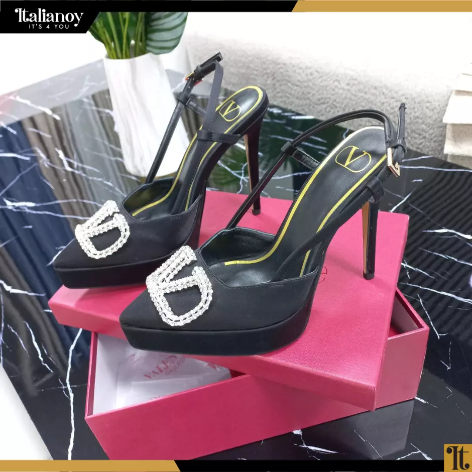 VLOGO SIGNATURE SATIN SLINGBACK PLATFORM PUMP 120MM black