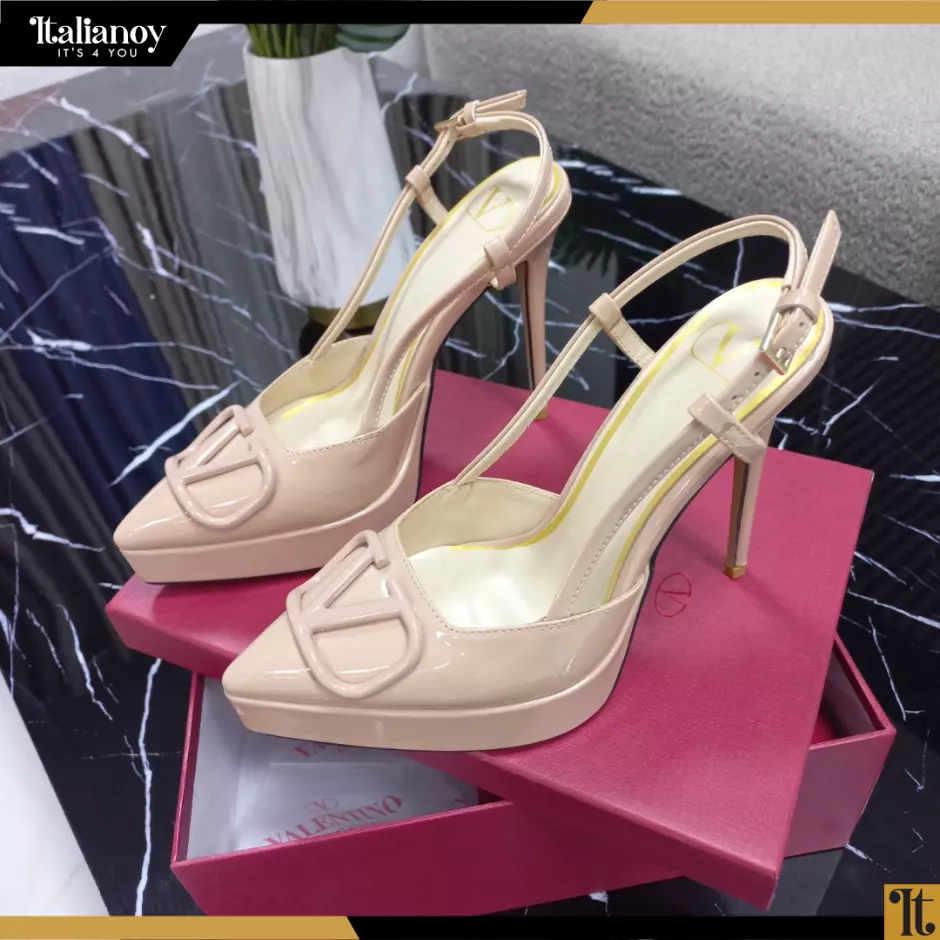 VLOGO SIGNATURE SATIN SLINGBACK PLATFORM PUMP 120MM ROSE CANNELLE
