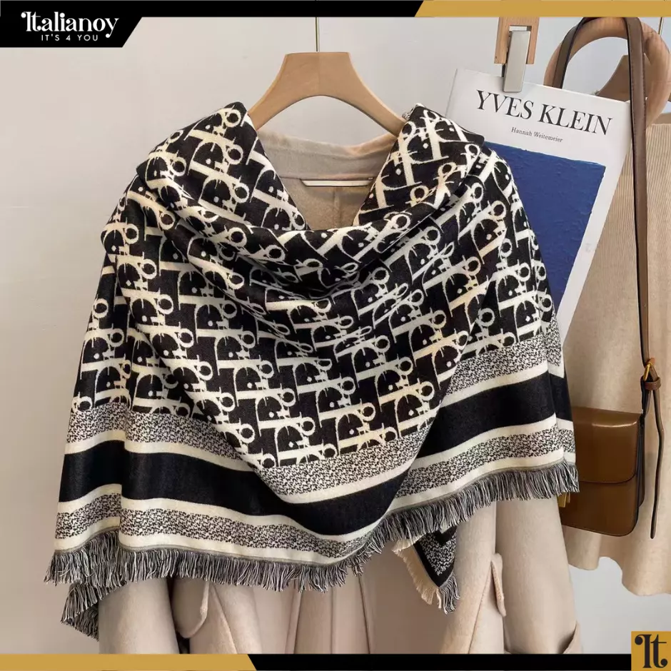 DIOR OBLIQUE SCARF Navy Blue Technical Cashmere