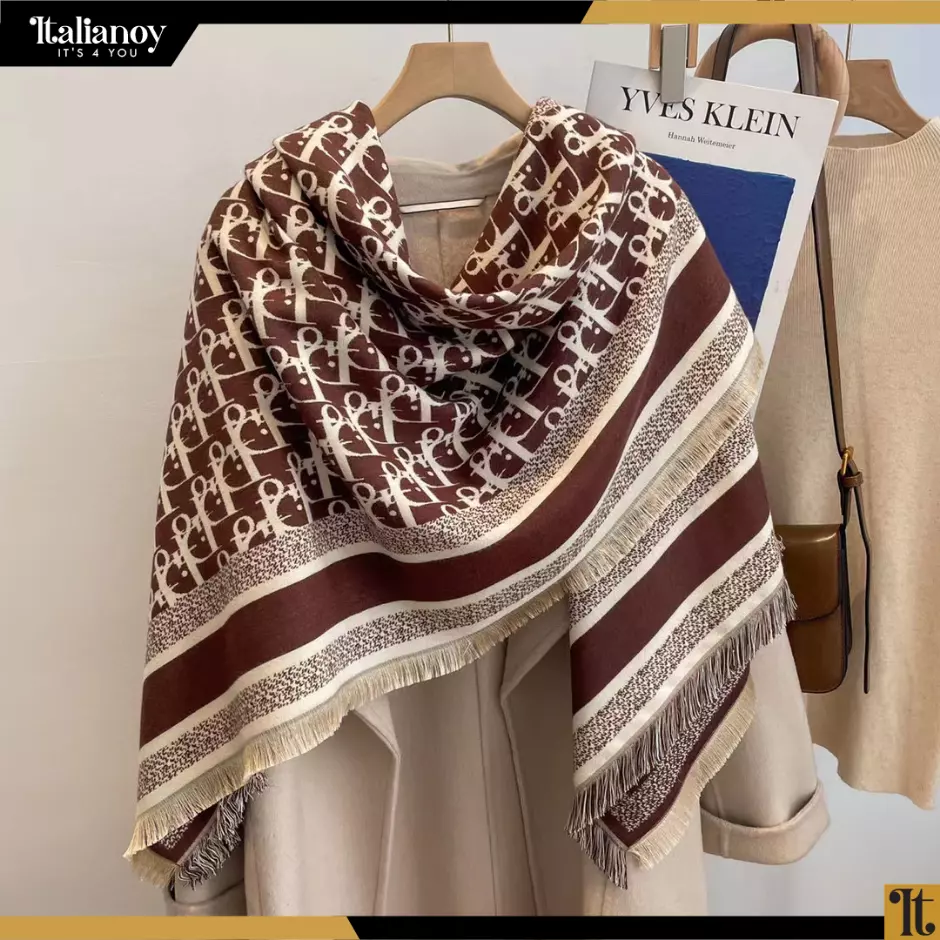 DIOR CANNAGE SCARF Rose Des Vents and Ecru Cashmere and Virgin Wool