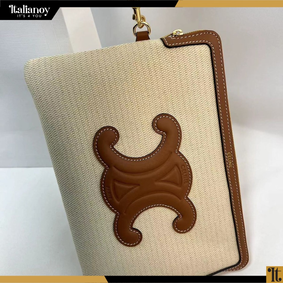 Small Pouch With Strap Cuir Triomphe In Striped Textile And Calfskin Leather